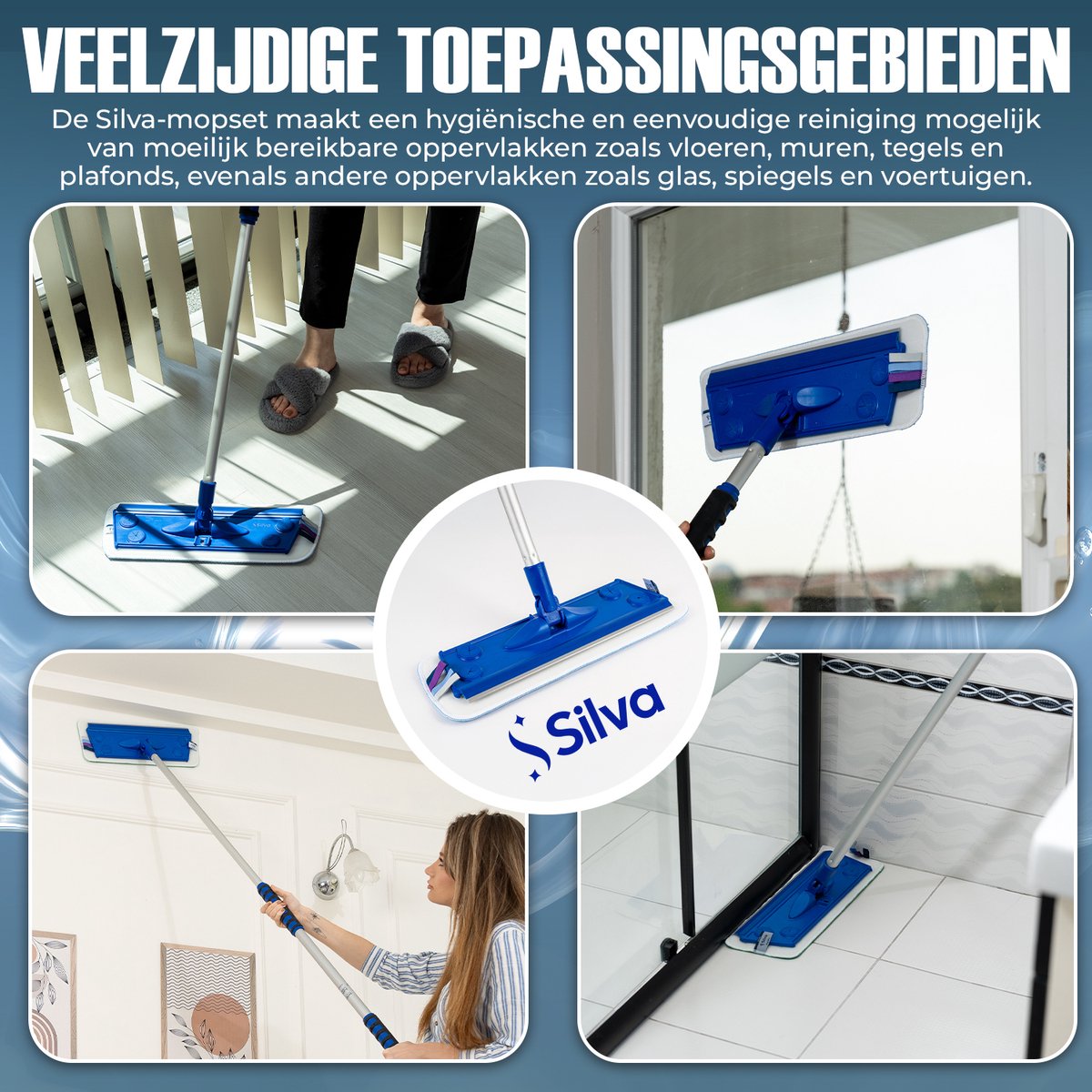 #Type_Silva Microvezel Vloerwisser - Dweil met Telescoopsteel - Natte Doek