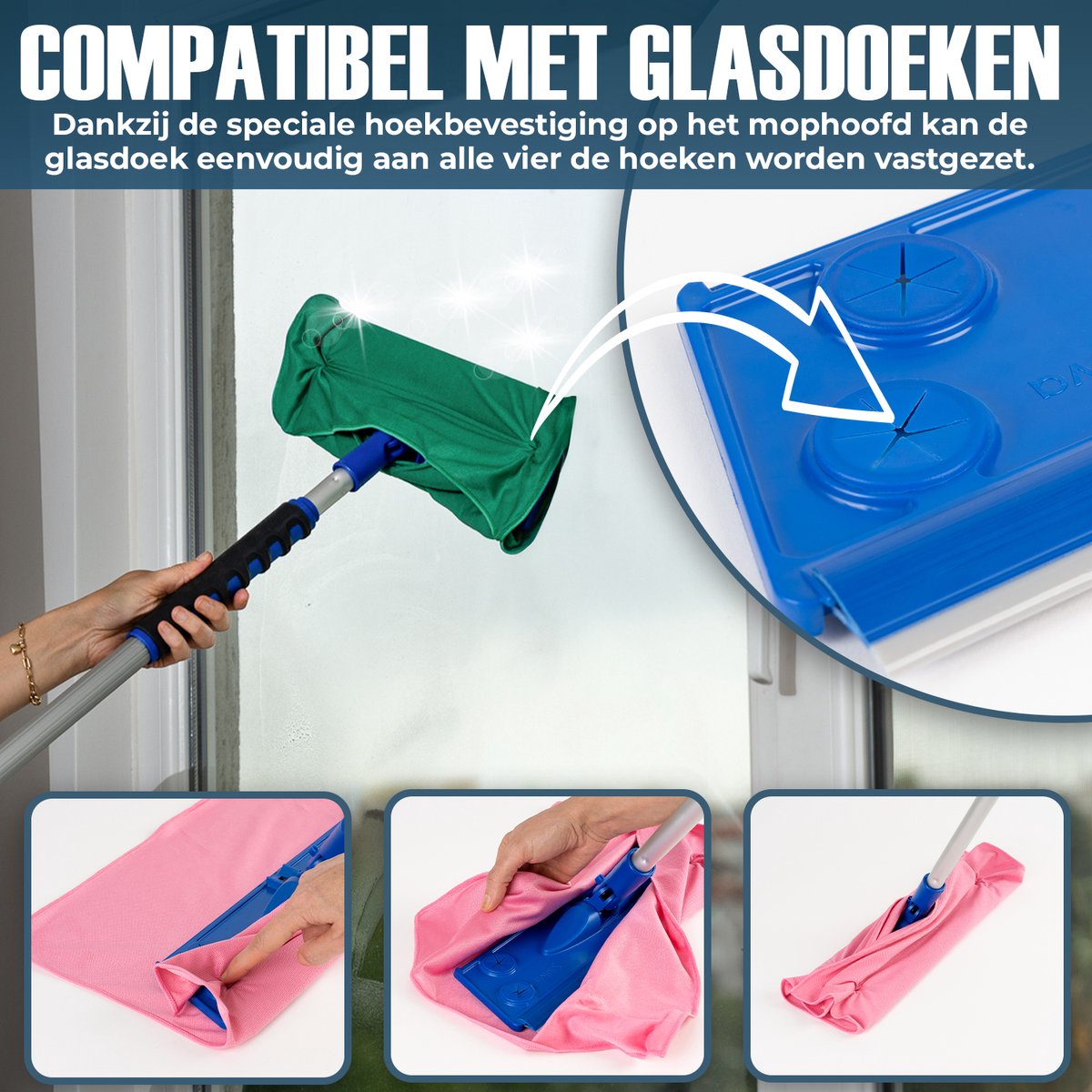 #Type_Silva Microvezel Vloerwisser - Dweil met Telescoopsteel - Natte Doek