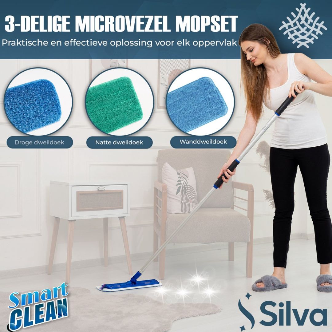 Silva Vloerwisser – Complete Set met Muurdoek & Natte Mop