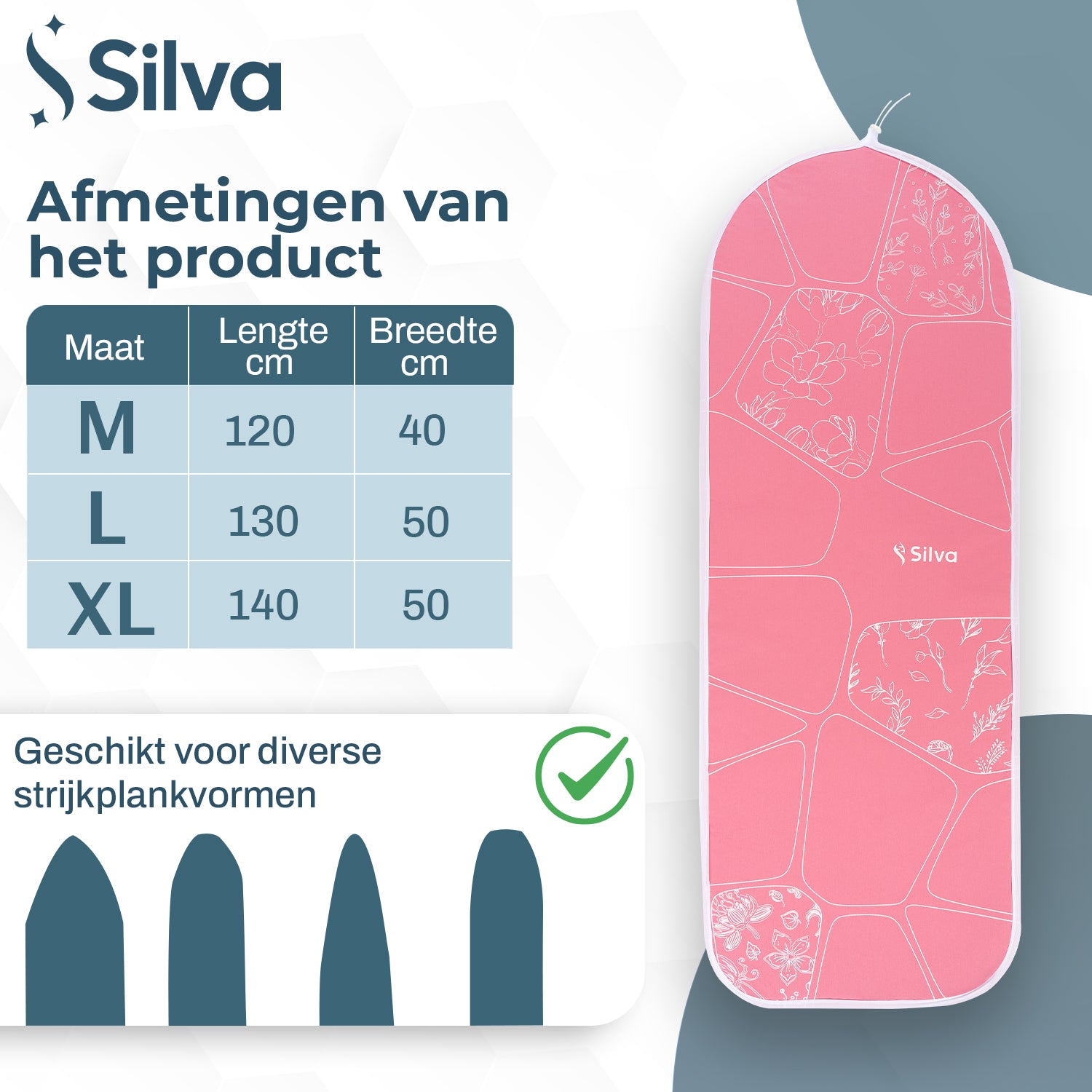 Strijkplankhoes - Molton - L - 127X46 cm - Roze